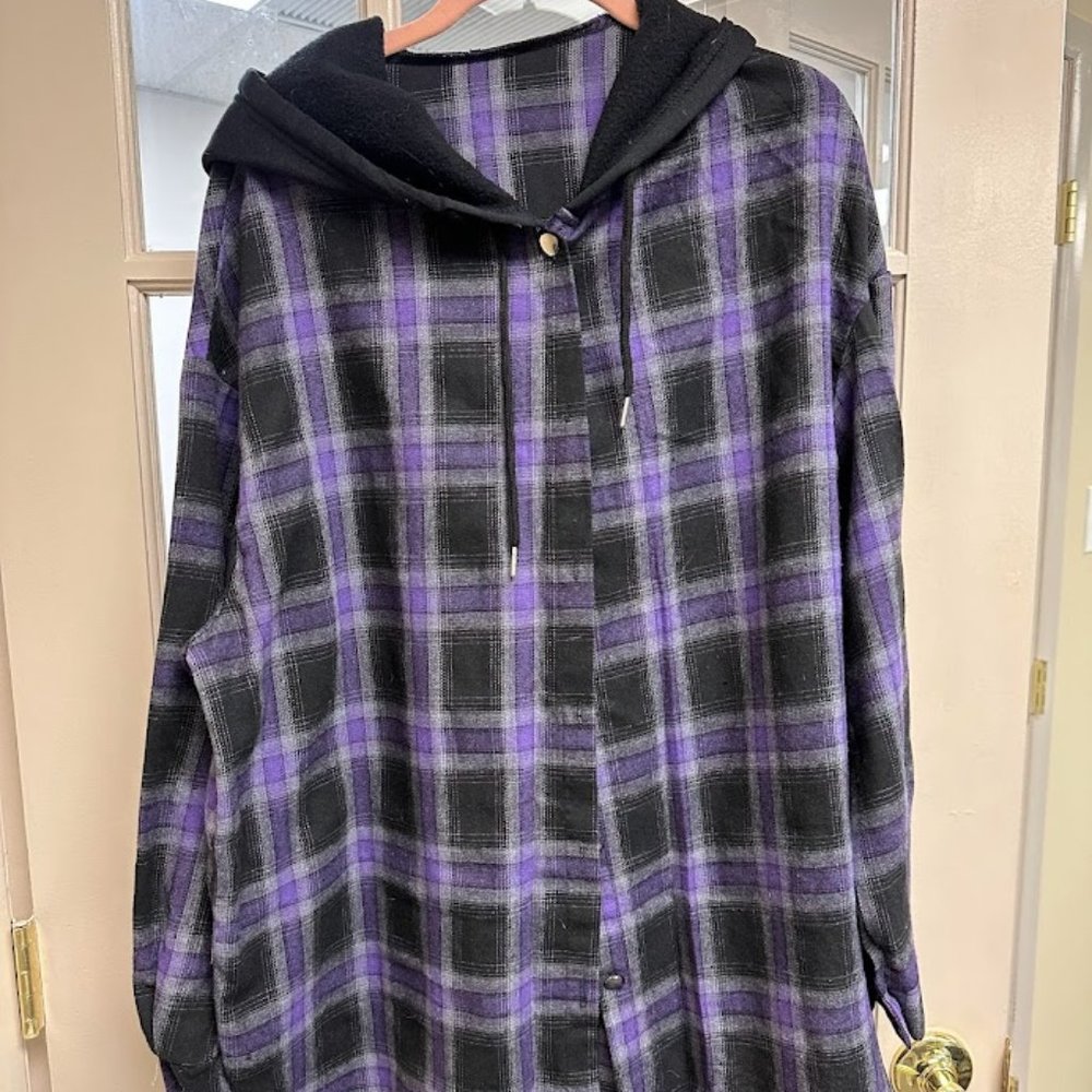Shein Hooded Purple "Flannel" Button up - 2XL
